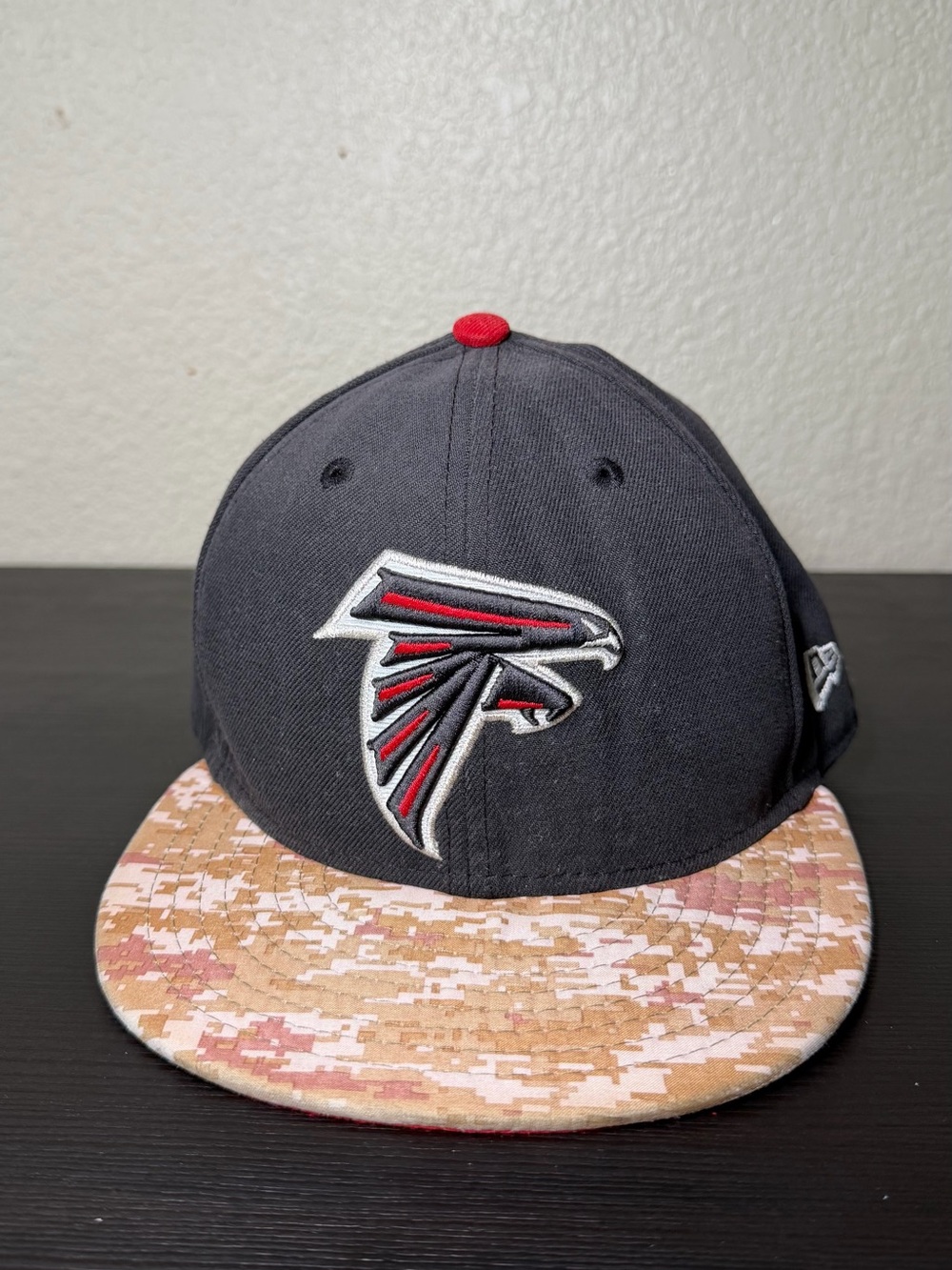 New Era Atlanta Falcons Black Cap with Red Accents and Tan Camo Brim
